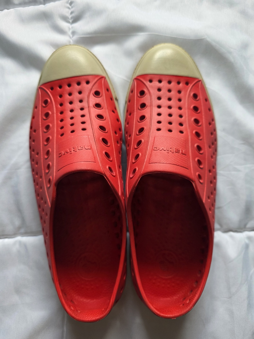 Native Red Mules with Beige Toe Cap